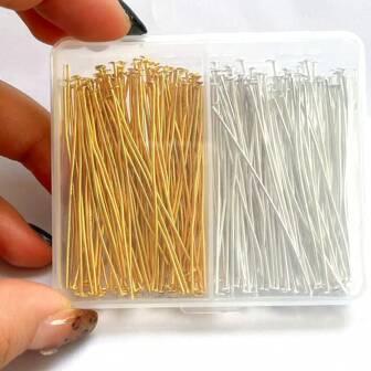 400/200pcs/Box 2-Compartment Gold & Silver T-Pins, Flat Head Pins For DIY Necklaces, Bracelets, Jewelry Craft Accessories