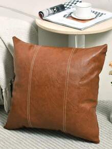 1 件棕色波西米亚人造皮革装饰抱枕套，手工制作的靠垫套，适用于客厅沙发床，现代农舍家居装饰 - 棕色 - 查看 3