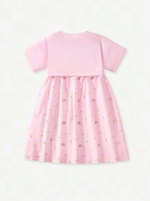 女童短袖刺绣可爱连衣裙，夏季儿童连衣裙 - 粉色 - 查看 3