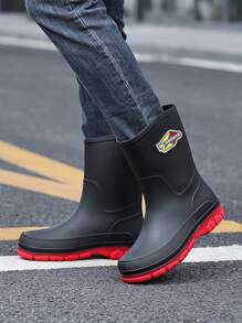 Plus Size 40-48 Men's Mid-Calf Rain Boots, Non-Slip Waterproof Rubber Boots For Car Washing, Fishing, Camping - Black and Red - View 4