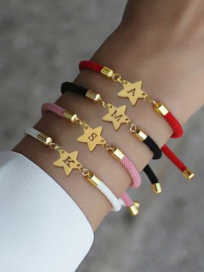 1pc Fashion Creative Copper Inset Zirconia Initial DIY Letter Bracelet Jewelry, Fashion Exquisite Can Be Adjusted At Will, 26 A-Z English Surname Initials Jewelry, Holiday Gift Jewelry, Suitable For Girls To Wear Daily