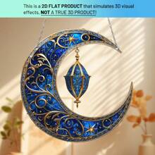 1 Piece Traditional Holiday Blue Star And Moon Lamp Pendant. 2D Acrylic Creative Wall Door And Window Art Hanging. An Exclusive Accessory For Everyday Home Patio Porch Wear. Ideal Shelf For Offices, Cafes And Dormitories. A Surprise Gift For Your Dear Friends.,Home Decor ,Room Decor,Wall Decor E-I-D