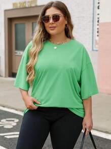 HIGHFINE Women's Oversized T-Shirt Summer Short Sleeve Loose Fit Casual Crewneck Jersey Top - 綠色 - 查看 3