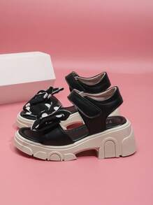 2025 Summer Big Bow Girls High Heel Sandals, Comfortable PU Leather Children Party & Casual Sandals