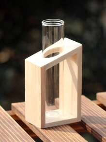 Christmas Decorations 1/2pcs Minimalist Home Office Desk Hydroponic Plant Test Tube Glass Vase,Crystal Glass Test Tube Vase In Wooden Stand Flower Pots For Hydroponic Plants Home Garden Decoration