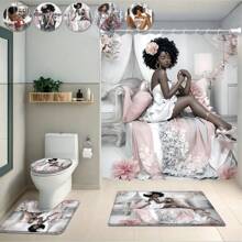 1 件/4 件美丽非洲印花浴帘套装，装饰浴室套装包括带挂钩的防水浴帘、防滑垫、马桶盖垫和 U 型垫，现代家居装饰礼品