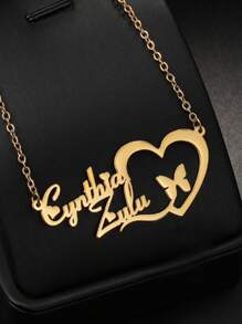 1 件个性创意 DIY 定制爱心蝴蝶英文字母不锈钢吊坠锁骨链项链可定制名字简约日常风格，产品包括礼盒、情人节礼物、生日礼物、母亲节礼物、日常礼物 - 金色 - 查看 3