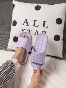 Purple Plaid Home Slippers, Women's Shower Slippers, Non-Slip EVA Material, Comfortable & Soft, Women & Couples Slippers - Mauve Purple - View 1