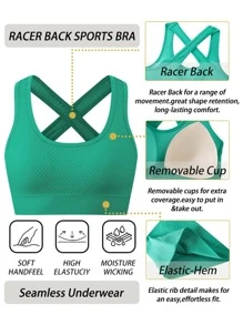 3pcs Women Seamless Comfortable Single Layer Thin Removable Pad Racerback Design Sports Bra - Multicolor - View 3