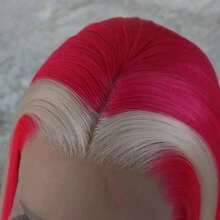 Peluca sintética de 28 pulgadas de color azul largo y recto con encaje frontal para mujeres. Peluca de cabello azul claro con iluminación, sin cola, con raíz preenlazada y línea del cabello natural para mujeres. - Rosa Fucsia - Ver 7