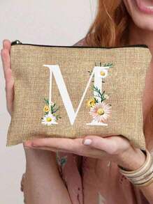 1 Peça Nécessaire com Estampa de Letra de A a Z, Presente para Meninas, Bolsa de Armazenamento com Padrão de Letra Fofo Retrô Simples da Moda com Estampa, Nécessaire para Armazenamento de Itens Pequenos, Bolsa para Cosméticos, Bolsa Leve e Dobrável para Armazenamento, Bolsa Simples para Compras, Nécessaire Presente para Professores, Armazenamento para Enfermeiros, Médicos e Professores, Adequado para Armazenamento de Cosméticos de Viagem Pessoal - Caqui - Visão 25