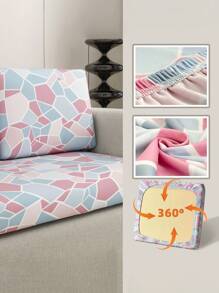 1pc Milk Silk Print Sofa Seat Cushion Cover, Geometric Pattern, High Elasticity Dust-Proof Anti-Dirty Anti-Slip Removable & Washable For Bedroom, Study, Living Room - Multicolor - View 8