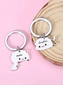 1 Pair Customized Laser Engraved Text Couple Keychain, Stainless Steel Cat Shaped Matching Keyring Set, Valentine's Day Gift, Anniversary Gift, Mother's Day, Teacher's Day, Decoration Pendant