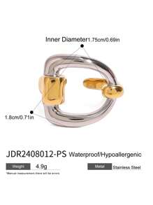 Uworld 1 件女士简约时尚金银配色字母 D 开口戒指适合日常搭配情侣不锈钢戒指 18K 镀金
