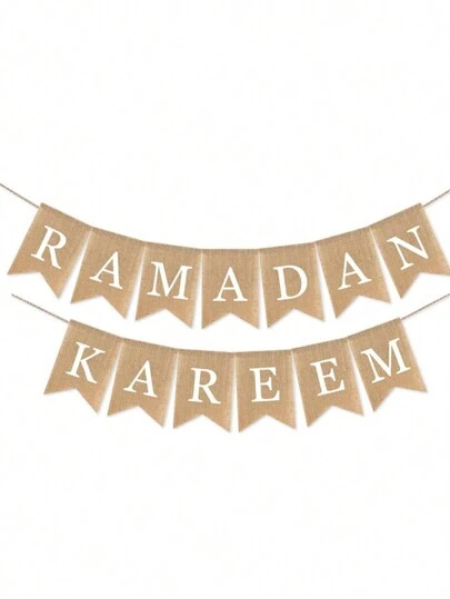 Burlap Ramadan Kareem Banner Muslim Fireplace Mantel Decoration Rustic Ramadan Kareem Star Moon Bunting Banner For Mantle Fireplace Ramadan Party Decor Supplies