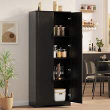 CuisinSmart 60"Tall Kitchen Pantry Cabinet With 2 Doors And Adjustable Shelves,Freestanding Pantry Cabinet Cupboard For Kitchen Living Room Dinning Room - Black - View 1