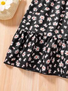 Tween Girl Sleeveless Daisy Print Dress, Fashionable, Comfortable, Casual, Daily Wear, School & Student - Black - View 5