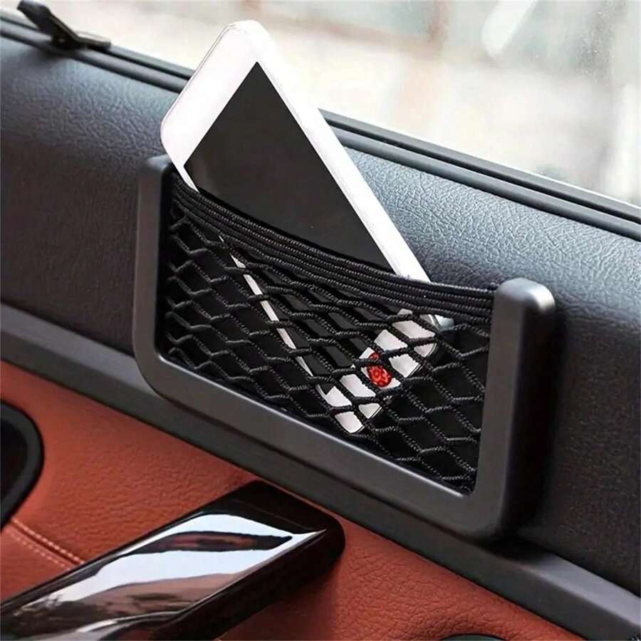 1pc Universal Car And RV Adhesive Storage Net - Phone Holder And Extra Space Organizer - Easy To Install, Durable, Suitable For All Models 8cm*15cm And 8cm*20cm And 11cm*30cm - Upgraded Black - View 1