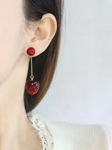 1 件复古风格樱桃吊坠流苏耳环，长款红樱桃甜美节日礼物，适合女性 - 車厘子紅色 - 查看 8