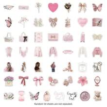 50 张女孩贴纸乙烯基美学贴纸适用于剪贴簿、日记、笔记本电脑、保险杠、滑板、水瓶、电脑、手机、卡通、安全帽、汽车贴纸和贴花 - 彩色 - 查看 3