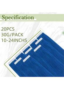 Seamless Tape In Hair Extensions Human Hair Straight Extensions Skin Weft Adhesive Glue On Salon Quality For Woman 20PCS/30g Halloween Costumes - SBlue - View 4