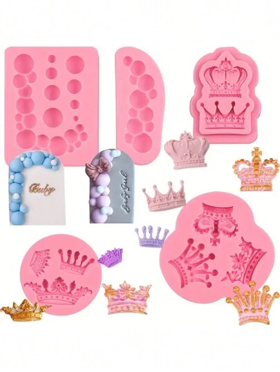 1 Set Of Hemispherical Pearl Ball Gummy Mold, Mini Crown Chocolate Silicone Mold, Heart-Shaped Bubble Cake Decor Candy Mold, Suitable For Cupcake Decoration, Desserts, Almond Candy, Candy, And Candy Art Making