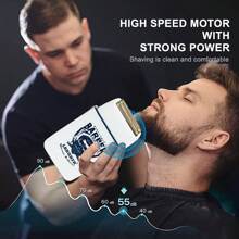 LARGNER LARGNER Set de 3 piezas para hombre: Recortadora y maquinilla de afeitar profesional dorada - Kit de corte de pelo recargable por USB con pantalla LCD, que incluye maquinilla eléctrica, recortadora de cuchilla en T, 8 peines guía, 3 cables USB, 1 cepillo de limpieza y peine - Regalo ideal