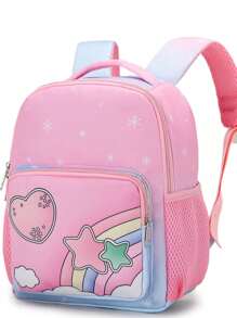 Heart-Shaped Nylon Cartoon Backpack For Girls - A - View 1