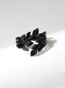 1枚黑色凶猛狮/狼头合金戒指，男女皆宜的复古羽毛开口戒指，适合派对和日常佩戴 - 黑色 - 查看 10