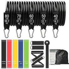 300磅阻力带套装，包含门锚、手柄、手提袋和腿部/脚踝绑带，适用于阻力训练，是家庭健身的理想配件。 - 黑色300磅 - 查看 11