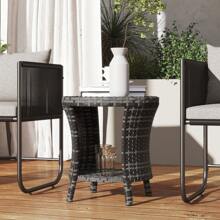 Outsunny Mesa de centro de mimbre para exteriores de 18", mesa lateral de patios con 2 niveles de almacenamiento, tapa de madera compuesta para jardín, patio trasero o balcón - Gris - Ver 8