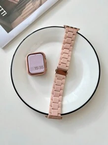 1pc Women White Resin Watch Band + White Rose Gold Watch Case Set, Shockproof Casual Watch Band Set Compatible With 40/41/44/45/46mm Apple Watch Ultra2/SE/10/9/8/7/6/5/4 - Pink-rose Gold - View 6