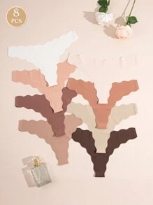 Set de 8 piezas de bragas sexys de unicolor con forma de V sin costuras, ligeras, transpirables, suaves y cómodas, con un diseño único de ropa interior sin costuras para mujeres