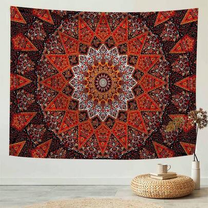 1 件波西米亚曼陀罗印花挂毯，现代涤纶方形挂毯，适用于房间、客厅、卧室装饰、家居装饰