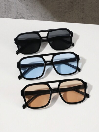 3 PCS Teen 12-16Y Acrylic Casual Aviator Square Frame Fashion Eyewear For Holiday Outings And Holiday Gifts