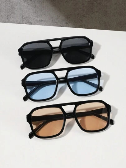 3 件青少年 12-16 岁亚克力休闲飞行员方形镜框时尚眼镜适合节日出游和节日礼物