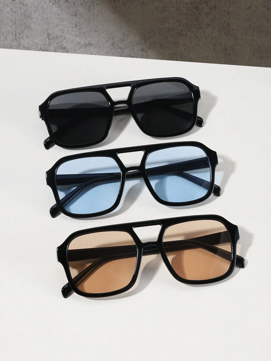 3 Pairs Acrylic Casual Pilot Square Frame Glasses For Teenagers (12-16 Years Old), Suitable For Holidays And As Festival Gifts - Multicolor - View 1
