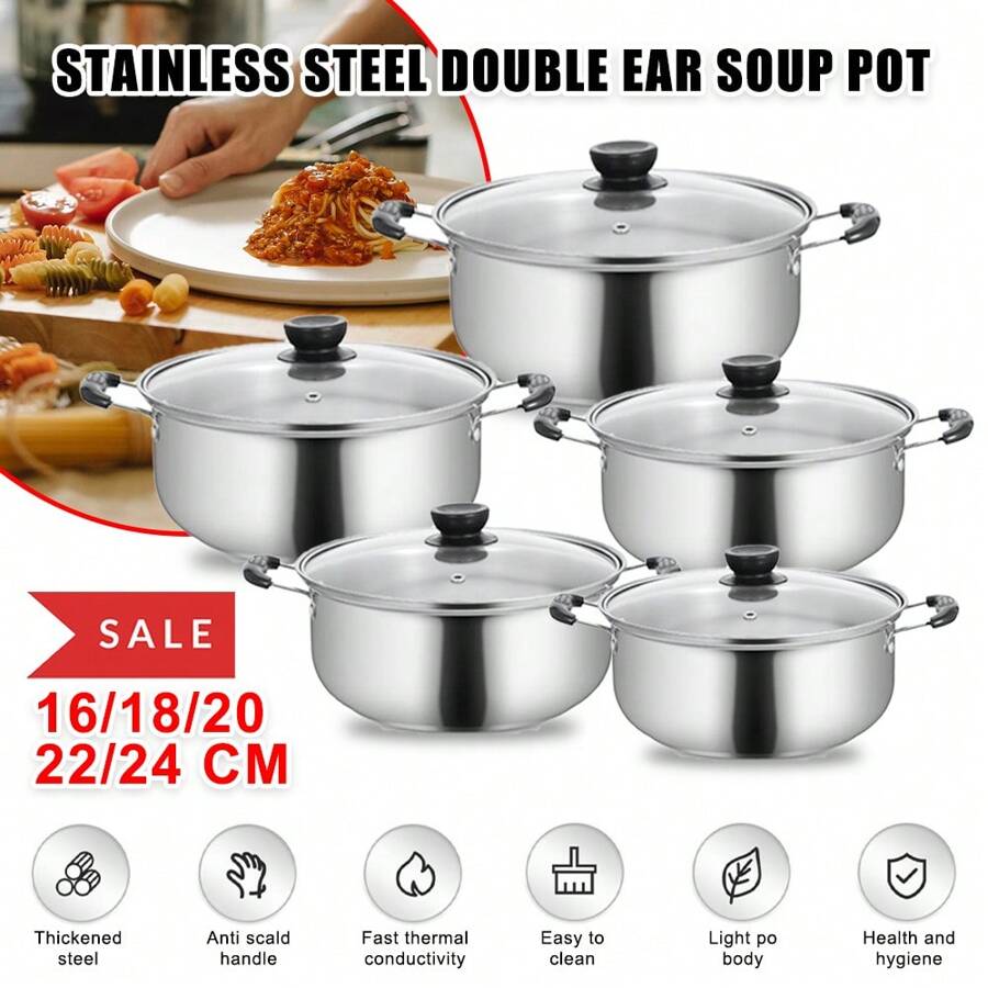 Saucepan Set 12 Pieces /10 Pieces, Stainless Steel Pot And Pan Set, Saucepan With Glass Lids Cookware, Cookware Set Compatible With Induction, Gas And Electric Hobs - Silver - View 1