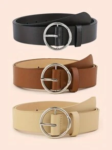 1 条女士时尚简约圆扣皮带，百搭适合裙子和牛仔裤，腰部装饰