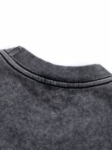 Men's Vintage Washed Letter Print Casual Short Sleeve T-Shirt, Summer - Black - View 4