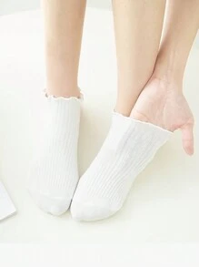 2/6/12 Pairs For Women, Black And White Ruffled Ear Edge Vertical Stripes, Breathable And Refreshing, Ins Style, College Style Ankle Socks, Home, Commuting, Party All-Match, Valentine's Day Gift - Multicolor - View 5