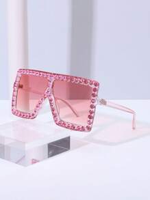 1 Pair Oversized Diamond Embellished Party Fashion Glasses, Fashionable For Teenagers, Ins Style