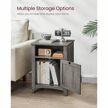 Farmhouse Nightstand With Barn Door, Bedside Table With Storage, Side End Table, Night Stand With Open Compartment, For Bedroom, Misty Gray ULET609G68