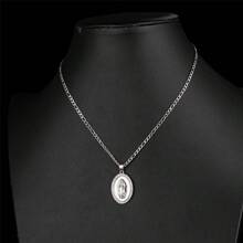 dollrinboy 1 st. 14K vergulde Guadalupe Maagd Maria ovale hanger ketting voor vrouwen mannen Zirconia inlay Maagd Maria 3mm platte Figaro ketting