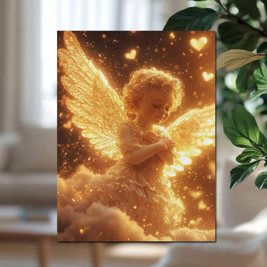 1 Pc Angel Of Love Canvas Art Poster Wooden Framed Canvas Painting -  Thickness 2.25cm/0.9inch,Home Gift Decoration, Room Decoration Aesthetic, Wall Decoration Art, Perfect Gift, Autumn And Winter Wall Decoration, Living Room Decoration, Bedroom Decoration, Kitchen Decoration, Entry Decoration, Bathroom Decoration, Direct Wall Painting, High Quality Wall Painting Poster - Multicolor - View 1