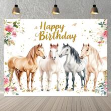 Fondo multiusos para fiesta de cumpleaños con tema de caballos - Poliéster, sin necesidad de energía - Adecuado para decoración de dormitorio y sala de estar, decoración de caballos, fondo para eventos