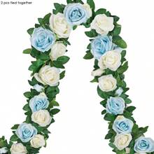 8 件装，春季人造花藤，假丝绸春花，白色和蓝色玫瑰花环，悬挂花卉花环，用于婚礼拱门仪式家庭花园户外墙壁春季装饰 - 彩色 - 查看 1