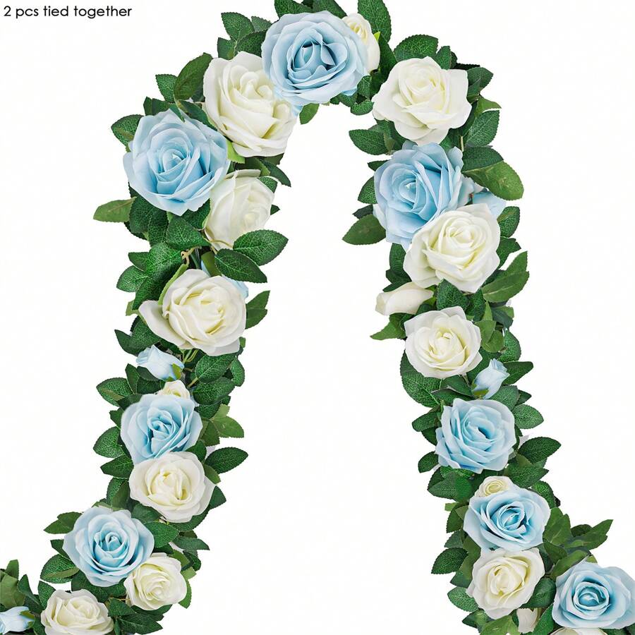 8 件装，春季人造花藤，假丝绸春花，白色和蓝色玫瑰花环，悬挂花卉花环，用于婚礼拱门仪式家庭花园户外墙壁春季装饰 - 彩色 - 查看 1