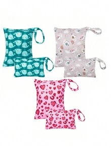 2个卡通印花湿巾袋和尿布袋 - 彩色 - 查看 2