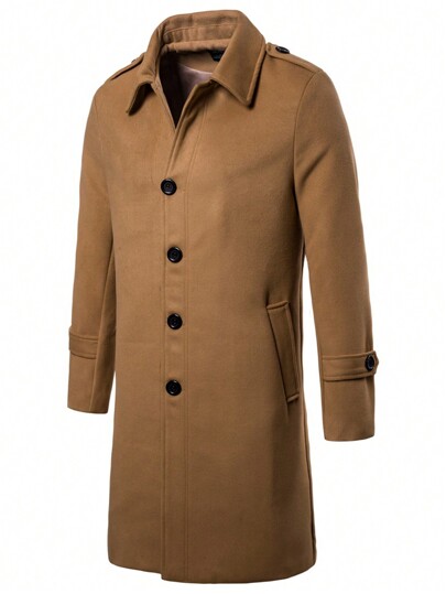 Men's Long Single-Breasted Trenchcoat Woolen Overcoat B044